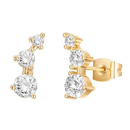 PAVOI 14K Gold Plated Cubic Zirconia Ear Crawler Earrings - Faux Diamond Ear Climber Fashion Earrings for Women - style: Mini