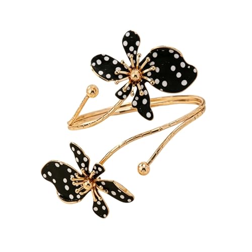 Flower Arm Cuff Bracelets for Women Adjustable Gold Upper ArmBand Jewelry Boho Floral Open Wrap Statement Bangle Bracelet Arm Cuff Jewelry Gifts for Women - color: Black polka dots