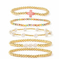 Gold Beaded Cross Bracelet for Women, 14K Plated Adjustable Stackable Dainty Bracelets, Non Tarnish Fashion Jewelry Set Gifts for Women Birthday Friendship - color: Colors-3
