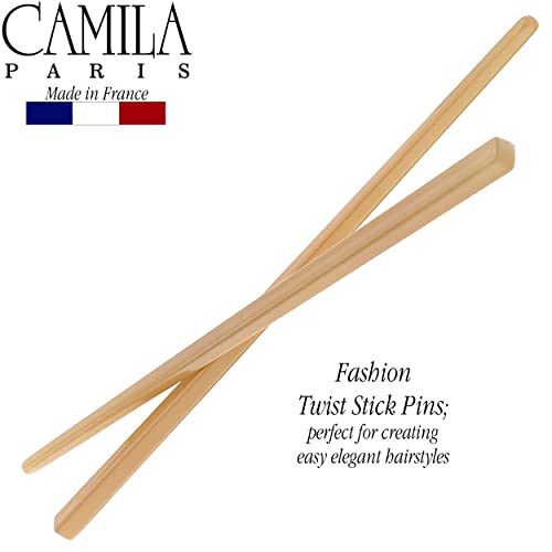 Camila Paris CP3380 French Twist Stick Hair Pin, Set of 2 Beige, Girls Chopsticks Hair Pins for Girls Spiral Updo Chignon Bun Holder, Styling Hair Accessories for Women, Made in France - color: Beige