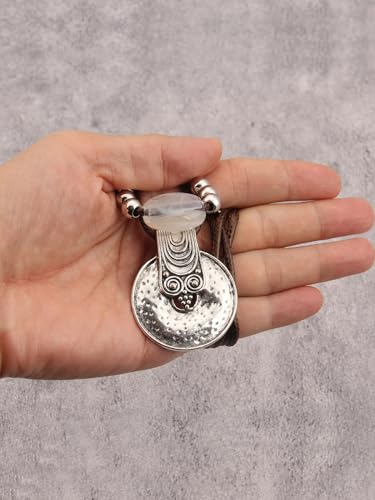 GelConnie Boho Necklaces for Women Cowgirl Necklace Stone Leather Cord Pendant Necklaces With Beads Long vintage Layered Choker Necklace - style: Round Stone Leather Necklace