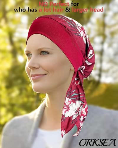 Chemo Headwear for Women Head Scarf Headwraps Silky Soft Turbans for Women Cancer Hats Chemo Beanie Coverings Scarves - color: C Big Red Pattern 2