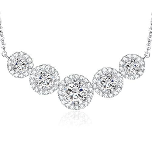 Moissanite Necklace for Women, 1.7-7.6 Carat Heart Necklace Engraved 'I LOVE YOU' Gift for Wife, Wedding Anniversary Birthday Gifts for Women, Jewelry Gifts for Her Wife Mom Girlfriend Lady - style: Halo Moissanite-4.6 Carats