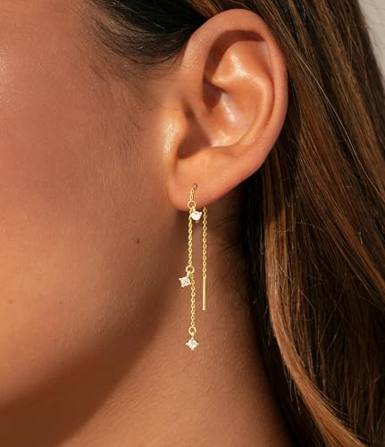 Gold Earrings for Women Trendy, Simple Dainty 14K Gold Plated Paperclip Square Chain Link Dangle Hoops Earrings Pin Stud Huggie Earrings Lightweight Hypoallergenic Minimalist Aesthetic Gold Jewelry for Christmas Gifts - color: style 1