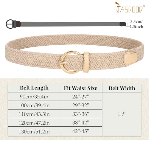 JASGOOD Women Men Braided Woven Elastic Stretch Waist Belt Golf Canvas Fabric Casual Belt for Jeans Pants - color: B-beige, size: Fit Size 24"-27"
