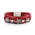 Long tiantian Boho Leather Wrap Bracelets Western Bracelets for Women Stackable Starfish Crystal Pearl Turquoise Leather Bracelet With Clasp Jewelry Gifts Boho Dresses - color: B2:RED Bracelet