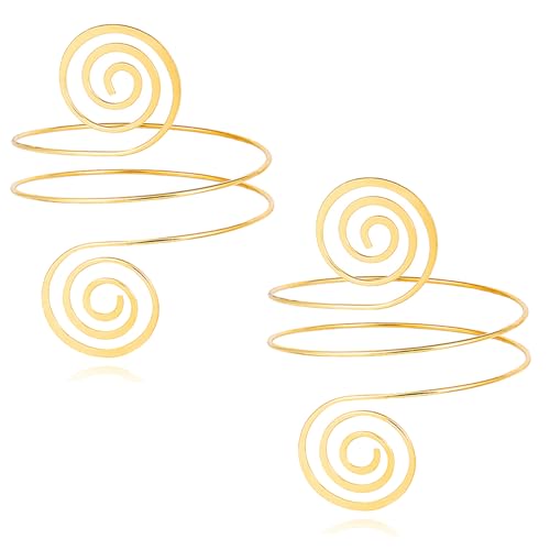 BOMAIL 2Pcs Gold Arm Cuff Bracelets Set for Women | Open Adjustable, large Upper Arm Bangles, Coil Swirl Armlet,Ren Faire Armband,Minimalist ,Goddess - style: C Style