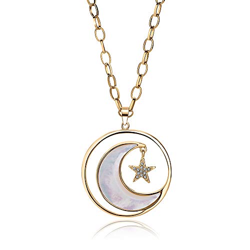 Long Moon Star Shell Pendant Necklace for Women Sweater Layered Y Statement Bohemian Chain Mother Jewelry with Gifts Box - color: GOLD