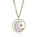 Long Moon Star Shell Pendant Necklace for Women Sweater Layered Y Statement Bohemian Chain Mother Jewelry with Gifts Box - color: GOLD