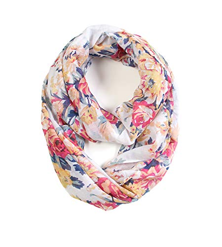 Scarfand's Romantic Rose Prints & Floral Patterns Lightweight Infinity Fashion Scarves Wraps - color: Bouquet Rose Ivory