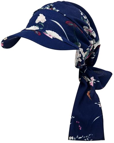 XYIYI Chemo Headwear for Womens Cancer Patients, Head Scarf Chemotherapy Headwraps Hat - color: Navy Blue Flowers