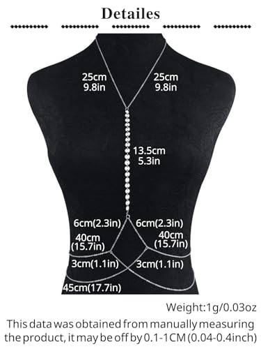 Silver Gold Back Necklace Back Jewelry for Backless Dress Pearl Backdrop Necklace Long Body Chain for Backless Dress Sexy Dainty Elegant Body Chain Jewelry Women Prom Party Anniversary - style: B2- Body chain - silver