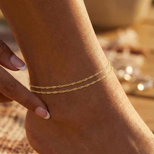 VIROMY Gold Ankle Bracelets for Women - Layered Anklets for Women Waterproof Beach Jewelry Gifts - color: Anklet A-Gold