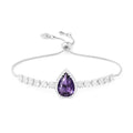 Linawe Crystal Imitation Diamond Rhinestone Charm Bracelets for Women, Gold/Silver/Rose Gold Adjustable Chain Bracelet, Teardrop Birthstone Cubic Zirconia Prom Costume Wedding Jewelry - color: Silver,Feb