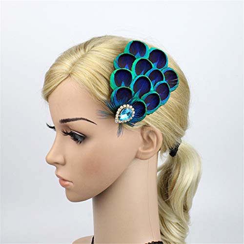 Fascinator Peacock Feather Hair Clips Flapper Headband Art Deco 20's Accessories for Women - color: 07green