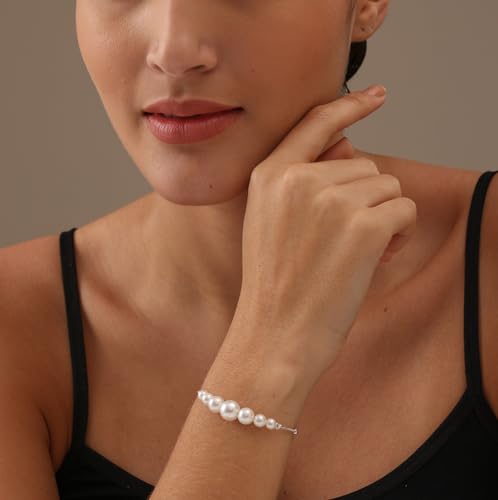 LeCalla Pearl Bracelets for Women in 925 Sterling Silver & 14K Gold-Plated Silver | Adjustable Pearl Bolo Bracelets | Handmade Sliding Chain Beaded Bracelet Jewelry Gifts for all Occasions - color: Bead Bolo Bracelet