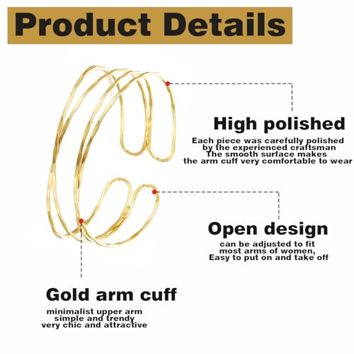 BOMAIL 2Pcs Gold Arm Cuff Bracelets Set for Women | Open Adjustable, large Upper Arm Bangles, Coil Swirl Armlet,Ren Faire Armband,Minimalist ,Goddess - style: B Style