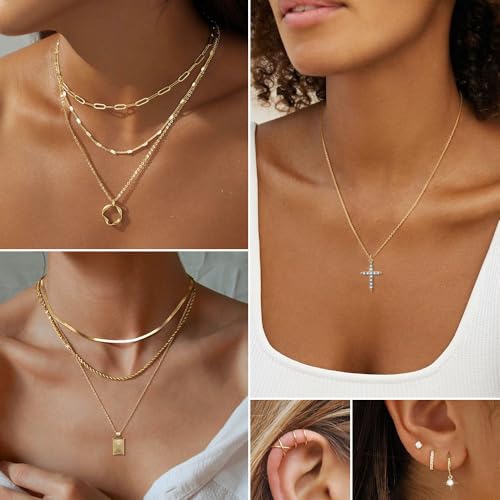 KISS WIFE Golden Jewelry Set for Women with Multi Layered Necklaces, Stackable Bracelets, Knuckle Rings, Hoop Earrings, Fashion Outfit Accessories Jewelry Packs Gifts for Women - style: Style 2