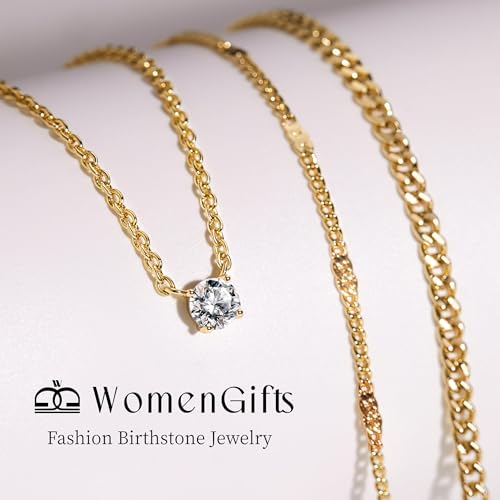 WomenGifts Layered Gold Necklaces for Women, 14K Gold Sterling Silver Plated Dainty Pendant Necklace Set Non Tarnish, Chunky Stackable Cuban Chain Choker, Trendy Birthstone Vacation Jewelry Gift - color: Gold, style: Cubic Zirconia