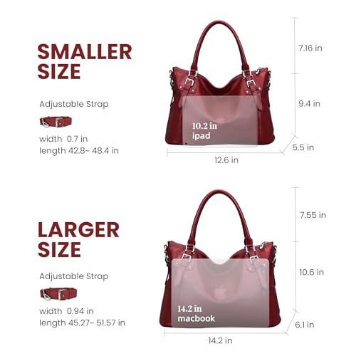 HESHE Genuine Leather Purses and Handbags for Women Tote Shoulder Bag Satchel Purse Top Handle Bags Hobo Crossbody Purse - color: Wine, size: Medium