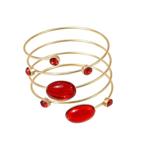 Upper Arm Cuff for Women, Simple Sexy Harness Armlet Bracelet with Crystal Adjustable Upper Arm Chain Bangle Arm Band for Women - color: Red Crystal