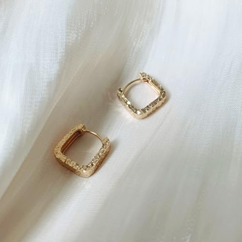 Small Hoop Earrings for Women Glitter Hoops Gold Plated with 925 Sterling Silver Post - style: Gold-square