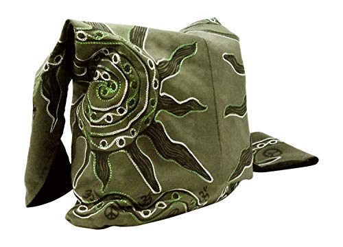 Mandala Crafts Hippie Bag, Large Boho Hobo Purse for Women, Crossbody Shoulder Sling Bags for Indie Style Bohemian Accessory - style: Green Sun