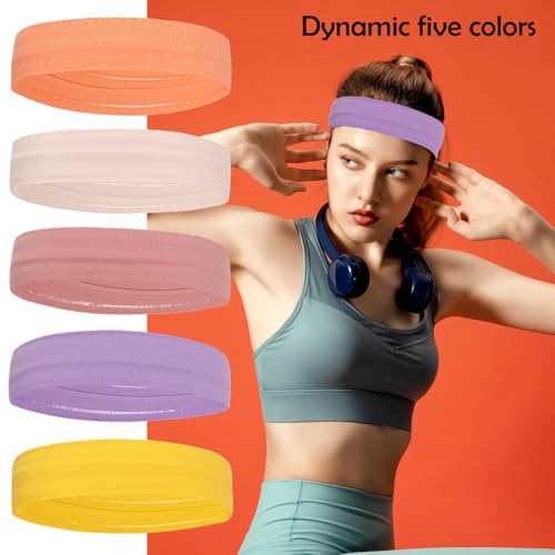 Workout Headbands Non Slip Headband Sport Headbands Sweatbands Elastic Sport Hair Bands for Sports Travel Indoor Fitness Gym - color: solid14
