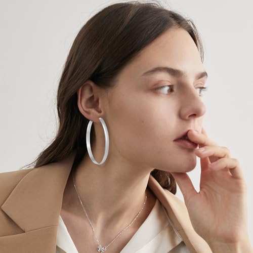 5mm Wide Gold Hoop Earrings for Women, 14K Gold Plated Big Chunky Hoop Earrings with S925 Sterling Silver Post, Hypoallergenic Lightweight Earrings Jewelry for Women 30/40/50/60/70mm - color: Silver-70mm