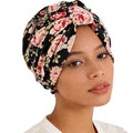 Women's Turban Head Wrap Cancer Chemo Beanies Cap Headwear Cap Bonnet Hair Loss Hat for Sleeping - color: Flower-black