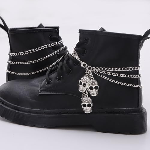 Nojess 2Pcs Punk Goth Shoe Chains Skull Boot chains Skeleton Hand Shoe Charms Shoes Sneakers Martin Boots Accessories Stuff - style: Skull Chain