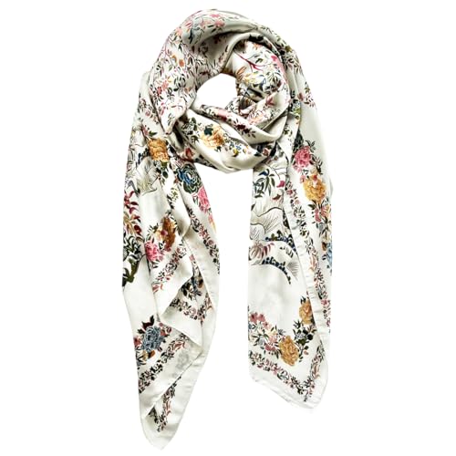 Long Silk Like Scarf Lightweight Satin Scarves Large Sunscreen Shawl Wrap for Women - color: 007.birds and Flowers White