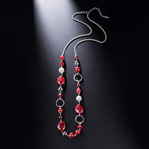 PEARL&CLUB Long Beaded Necklaces For Women - Sweater Chain Fashion Jewelry Necklace Gifts For Women - color: 23-Red