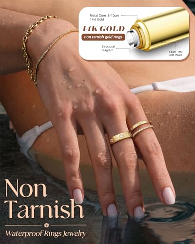 Silver Gold Rings for Women Non Tarnish 14K Gold Plated Stackable Rings for Women Stacking Thumb Pinky Eternity Cubic Zirconia Engagement Wedding Band Ring Set Woman Jewelry 1.5mm 2.5mm 5mm - color: C-Gold Love Rings