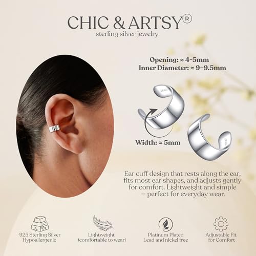 CHIC & ARTSY 925 Sterling Silver Ear Cuffs for Women, Non Piercing Clip On Cartilage Cuffs, Adjustable Fake Conch & Helix Earrings, Gold Plated & Oxidized Various Styles - color: ear cuff #11