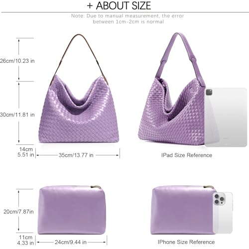JINMANXUE Women Boston Bag, Woven Hobo Tote Handbag and Purses, Female Satchel Messenger Bags, Fashion Shoulder Crossbody Bag - color: Morning Glory Purple