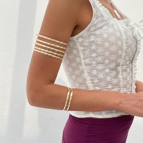 Arm Cuff for Women Gold Upper Arm Bracelet Minimalist Adjustable Cuffs Bangle Punk Dress Jewelry - style: Gold C