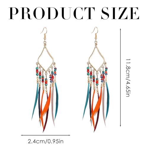 FRESHME Native American Earrings for Women - Ethnic Indian Feather Earrings, Western Jewelry for Photoshoot Music Festival