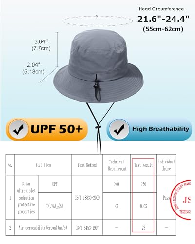 Water-Resistant Bucket Hat for Women Men Rain Hat UPF 50+ Boonie Sun Hat Foldable Summer Floppy Fishing Safari Hats - color: Grey