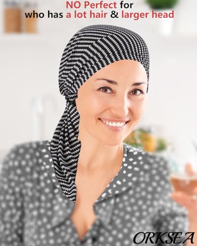 Chemo Headwear for Women Pre-Tied Head Scarf Headwraps Soft Turbans Cancer Hats Chemo Beanie Coverings Scarves - color: Black Stripe