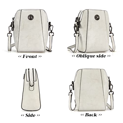 Genuine Leather Small Crossbody Bags for Women | Lightweight Shoulder Purse, Designer Handbag with Adjustable Strap, Casual Travel Everyday Bag - color: White