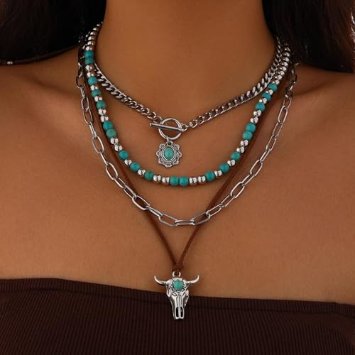 Boho Outfits for Women Boho Necklaces Country Concert Outfits Nashville Western Jewelry Choker Necklaces Long Leather Necklace Western Dress Jewelry Country Cowgirl Accessories Gifts - color: L1