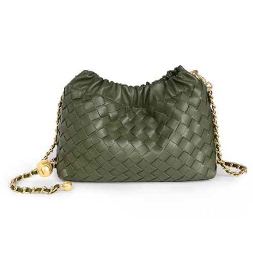 Joryin Woven Women's Crossbody Bag & Evening Purse, Trendy Dumpling Clutch & Hobo Cloud Shoulder Bag Trendy Dumpling Clutch - color: Woven Leather-olive