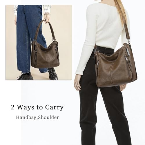 Shoulder Handbags for Women Large Soft Casual PU Leather Hobo Tote Purses - color: A-khaki