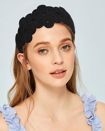 HAIMEIKANG Hippie Hair Bandanas Headbands for Women Boho Headband Knit Hair Bands Floral Head Wrap for Girls (Beige 2 + Black 2 + Brown 2) - color: Beige 2 + Black 2 + Brown 2
