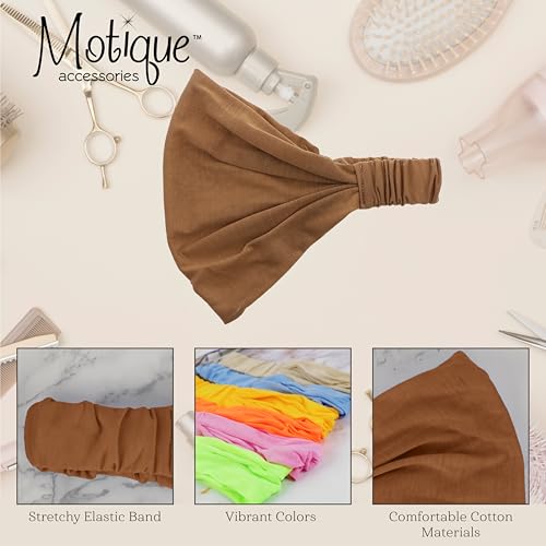 Motique Accessories Camel Wide Cotton Head Band Solid Boho Yoga Style Soft Hairband - color: Camel