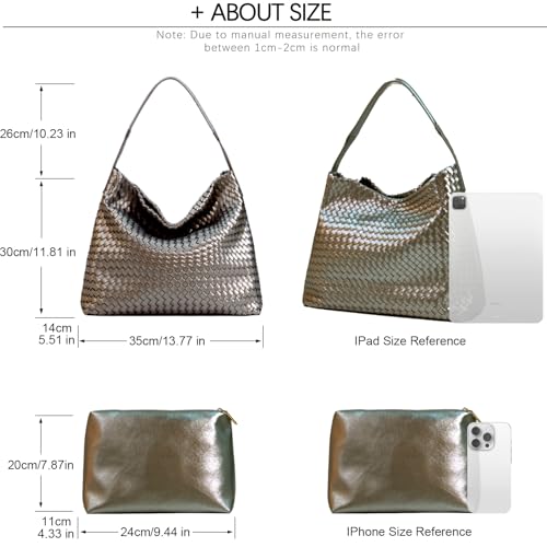 JINMANXUE Women Boston Bag, Woven Hobo Tote Handbag and Purses, Female Satchel Messenger Bags, Fashion Shoulder Crossbody Bag - color: Ebony Gold