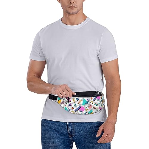 Bright 80s 90s Abstract Shapes Memphis Style Fashion Casual Fanny Pack Waist Bag Men Women Adjustable Belt Waist Bag For Travel Hiking Cycling Running Festival Carnival - color: Black20