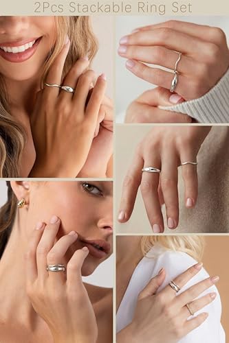 Gold Rings for Women Men Non Tarnish, Waterproof Chunky 14K Gold Plated Dainty Stackable Rings Trendy Statement Pinky Thumb Rings Engagement Eternity Wedding Band Ring Stacking Gold Jewelry Size 3 4 5 6 7 8 9 10 11 - color: Silver, size: 13.5