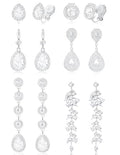 Clip on Earrings for Women Non Pierced Long Tassel Teardrop Chandelier Dangle Drop Earring Rhinestone CZ Earrings Clip Wedding Party Prom Stage Jewelry for Brides Bridesmaids Silver Plated